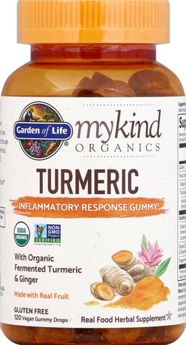 Garden of Life Organics Turmeric Inflammatory Response Gummy - 120 Real Fruit Gummies for Kids & Adults, 50Mg Curcumin (95% Curcuminoids), No Added Sugar, Organic, Non-GMO, (Pack of 2)