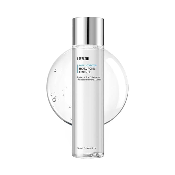 ROVECTIN Aqua Hyaluronic Essence for Sensitive Skin | 100% Vegan-Cruelty Free Korean Skincare | Anti-Aging, Deep Hydration Toner with Niacinamide & 7 Layers of Hyaluronic Acid | 6.08 fl oz (180ml)