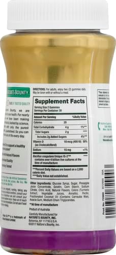 Nature's Bounty Probiotic Gummies, Immune Health & Digestive Balance, Pineapple, Raspberry and Orange Flavor Gummies, 60 Ct (Pack of 3)