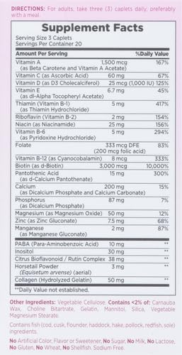 Nature's Bounty Optimal Solutions Hair, Skin & Nails Formula, with 3,000 mcg Biotin, 20 Total Servings, 60 Coated Caplets (Pack of 2)