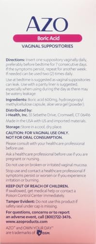 AZO® Boric Acid Vaginal Suppositories for Women, Helps Support Odor Control with Clinically Studied Boric Acid, Non-GMO (Pack of 60)