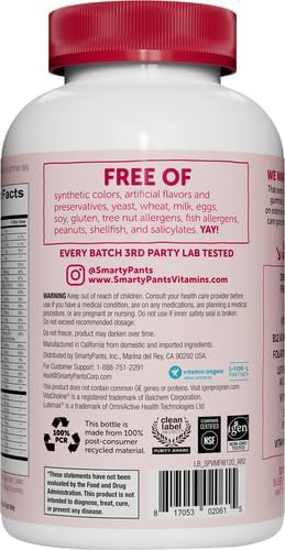 SmartyPants Multivitamin Gummy for Women 50 and Over: Omega 3 Fish Oil (EPA/DHA),Methylfolate,CoQ10,Vitamin D3,C,Vitamin B12,B6,A,K & Zinc,Biotin,Gluten Free,(30 Day Supply),120 Count (Pack of 2)