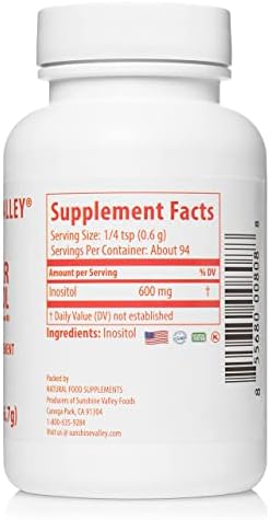 Sunshine Valley® Super Inositol Powder – Dietary Supplement, Wellness & Healthy Lifestyle – Unflavored Powder – 2 oz