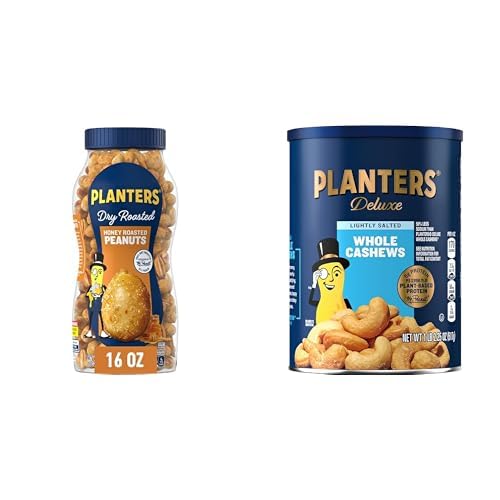 PLANTERS Bundle Honey Roasted Peanuts, Dry Roasted Peanuts + Deluxe Lightly Salted Cashews Pack of 2