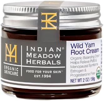 Indian Meadow Herbals Wild Yam Root Cream (2oz) - USDA Certified Organic Balancing Cream for PMS & Menopause Relief - Estrogen & Progesterone-Free. Handmade By US. Woman-owned & Operated Since 1994.
