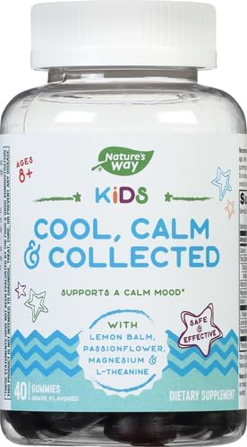 Nature's Way Kids Cool & Calm Gummies,Supports a Calm Mood in Kids Ages 8+*,Lemon Balm,Magnesium,Vitamin B6,L-Theanine,Grape Flavored,Vegetarian,(Packaging May Vary),40 Count (Pack of 2)