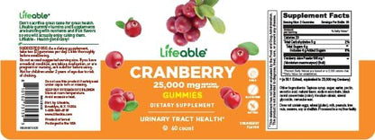 Lifeable Cranberry Gummies for Women | Great Tasting Cranberry Supplement | for Urinary Tract Health, Bladder & Kidney Support | Vegan and Non GMO Cranberries | 60 Count