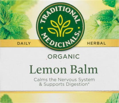 Traditional Medicinals Organic Lemon Balm Tea, Tea Bags | Herbal | Pack of 2 | 16 Count | Calming