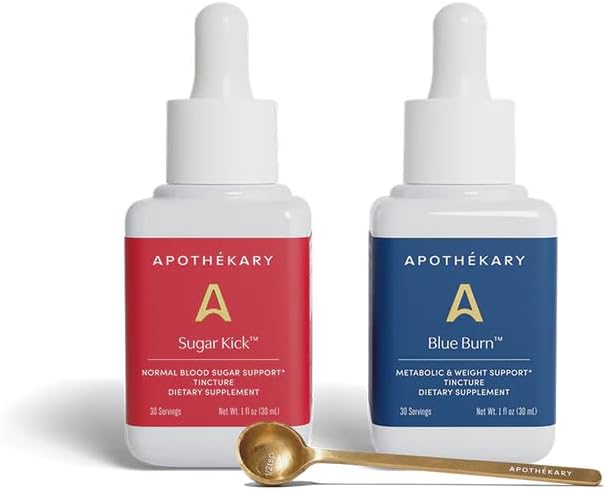 Apothékary Metabolic Duo Herbal Supplement Liquid Drops, Contains Blue Burn 30 Servings and Sugar Kick 30 Servings, Support Metabolism, Weight Support and Healthy Blood Sugar, 60 Servings