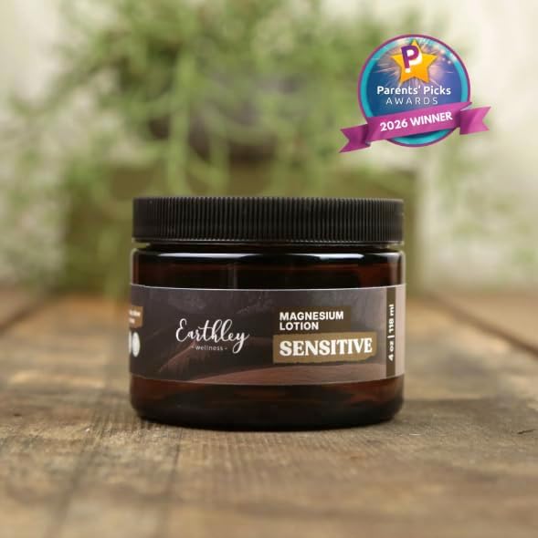 Earthley Wellness, Magnesium Lotion, Parent's Picks Award-Winner, Magnesium Cream for Promoting Relaxation, Rest & Muscle Recovery, Natural, Non-Itchy, Fast-Absorbing Formula (6oz, Sensitive)