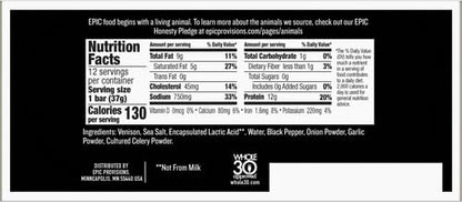 EPIC Bars, Venison Sea Salt and Pepper Bar, Keto Friendly, Whole30 Approved, Gluten Free, 12 Count, 15.6 oz