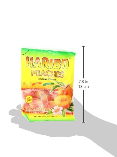 HARIBO Gummi Candy, Peaches Gummy Candy, 5 Ounce Share Size Bags (Pack of 12) Delicious Soft & Chewy Sweet Snacks, Fruity Peach Flavor