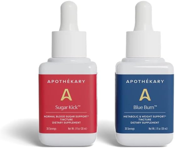 Apothékary Metabolic Duo Herbal Supplement Liquid Drops, Contains Blue Burn 30 Servings and Sugar Kick 30 Servings, Support Metabolism, Weight Support and Healthy Blood Sugar, 60 Servings
