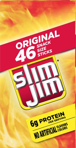Slim Jim Smoked Meat Sticks, Original Flavor, 6g Protein Per Serving, Snack Size, 0.28 oz. 46 Count (Pack of 3)