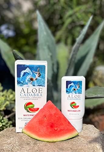 Aloe Cadabra Flavored Personal Lubricant and Vaginal Moisturizer, Organic Edible Aloe Lube for Men, Women and Couples, Non-Staining, pH Balanced, Toy Compatible (Watermelon, 2.5 Ounces, 1 Pack)
