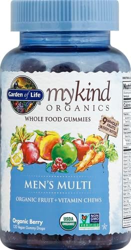 Garden of Life Organics Men's Gummy Vitamins - Berry - Certified Organic,Non-GMO,Vegan,Kosher Complete Multi - Methyl B12,C & D3 - Gluten,Soy & Dairy Free,120 Real Fruit Chew Gummies,(Pack of 2)