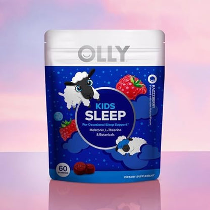 OLLY Kids Sleep Gummy, 0.5mg Melatonin, L Theanine, Chamomile, and Lemon Balm, Childrens Chewable Supplement, Occasional Sleep Support, Raspberry - 60 Count