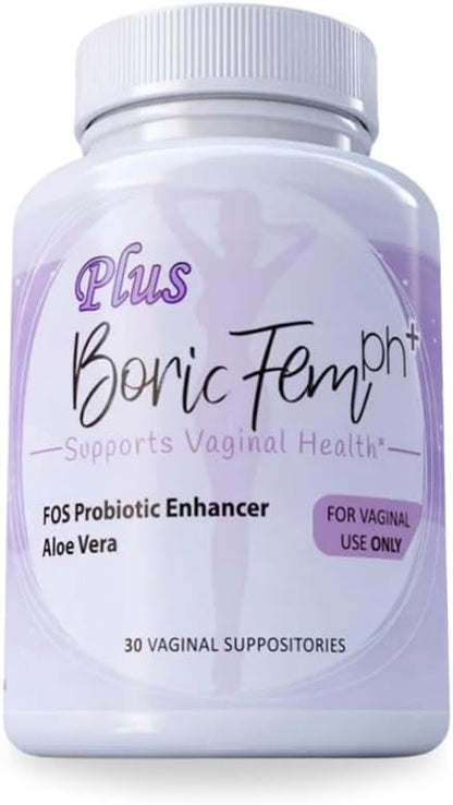 N'More Boric Acid Vaginal Suppositories Plus Aloe Vera & FOS Probiotic Enhancer 800mg/, 30 Count All Natural Made in USA