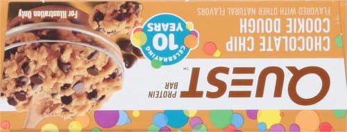 Quest Nutrition Chocolate Chip Cookie Dough Protein Bars,21g Protein,4,Net Carbs,1g Sugar,High Fiber,Gluten Free,Keto Friendly,4 Count (Pack of 2)