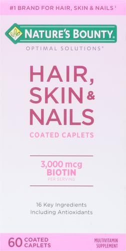 Nature's Bounty Optimal Solutions Hair, Skin & Nails Formula, with 3,000 mcg Biotin, 60 Count (Pack of 3)
