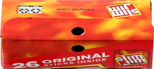 Slim Jim Smoked Meat Sticks, Original Flavor, 6g Protein Per Serving, Snack Size, Father's Day Gift, 0.28 oz. (26 Count) (Pack of 2)