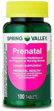 Spring Valley Prenatal Multivitamin/Multimineral for Pregnant and Nursing Women Dietary Supplement Tablets, 100 Count +Sticker, Dri Store.