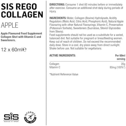 Science in Sport REGO Collagen Shot - Vitamin C Collagen Shot for Cartilage Health & Muscle Support - 20g Liquid Collagen - Ready-to-Drink - Sports Nutrition - Apple Flavor - 12 Count