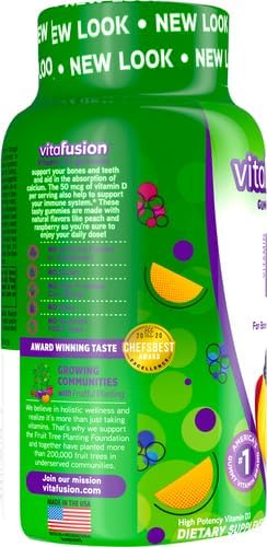 Vitafusion Vitamin D3 Gummies,Bone and Immune Support,Peach,BlackBerry,Strawberry Flavored,50 mcg D3 Gummy Vitamin Supplement,75 Day Supply,150 Count (Pack of 2)