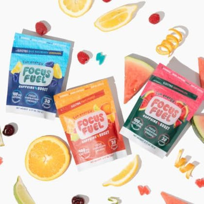 FocusFuel Energy Chews – Trial Size Variety Sample Pack (9 Servings) – 100mg Caffeine + Alpha GPC + L-Theanine + B12, Magnesium – Blue Razzberry Lemonade, Watermelon, Fruit Punch – No Crash or Jitters