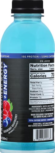 Protein2o 15g Whey Protein Isolate Hydration Drink Plus Energy & Focus,350mg Electrolytes,125mg Caffeine,Sugar Free,Blue Raspberry,16.9 oz Bottle,(Pack of 24)