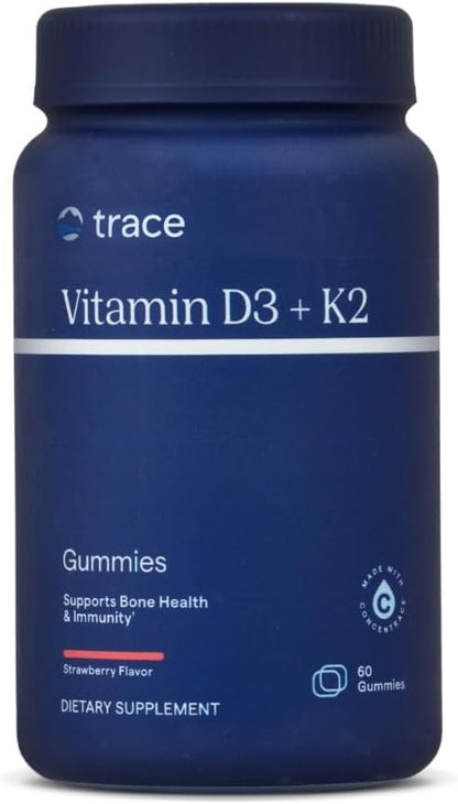 Trace Minerals Vitamin D3 + K2 Gummies - Bioavailable Vitamin Blend for Bone, Heart & Immune System Support - High-Potency - Plant-Based - Gluten-Free & Vegan - Strawberry - 60 Servings