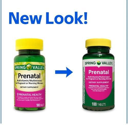 Spring Valley Prenatal Multivitamin/Multimineral for Pregnant and Nursing Women Dietary Supplement Tablets, 100 Count +Sticker, Dri Store.