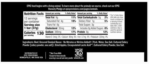 EPIC Beef Protein Bars, Uncured Bacon and Apple, Paleo Friendly, Gluten Free, Whole 30, 12 Ct, 15.6 oz