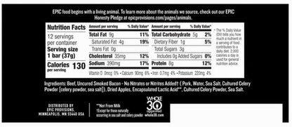 EPIC Beef Protein Bars, Uncured Bacon and Apple, Paleo Friendly, Gluten Free, Whole 30, 12 Ct, 15.6 oz