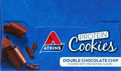 Atkins Double Chocolate Chip Protein Cookie, Protein Dessert, Rich in Fiber, 3g Net Carbs, 1g Sugar, Keto Friendly, 4 Count