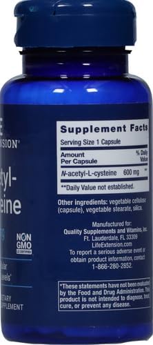 Life Extension N-Acetyl-L-Cysteine (NAC),Immune,Respiratory,Liver Health,NAC 600 mg,Potent antioxidant Support,Free-radicals,Easy to Absorb,60 Capsules,(Pack of 2)