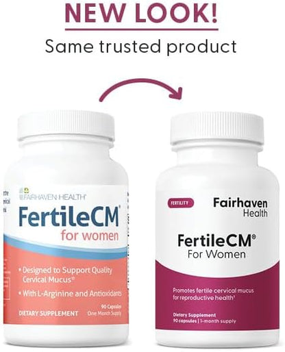 Fairhaven Health FertileCM Fertility Supplement for Women, Capsules - Fertile Cervical Mucus, Ovulation Cycle, Includes L-Arginine, N-Acetyl-Cysteine, Grape Seed Extract and Vitamin C - 90 Capsules