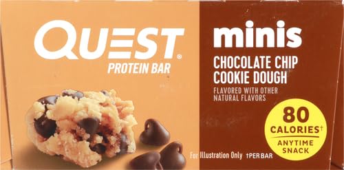 Quest Nutrition Mini Chocolate Chip Cookie Dough Protein Bars,8g Protein,1g Sugar,2g Net Carbs,Gluten Free,14 Count (Pack of 2)