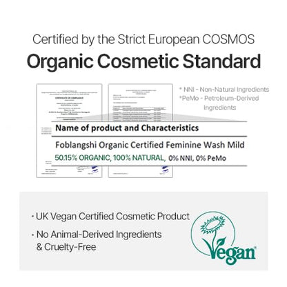 100% Natural Ingredients, Premium Organic Feminine Wash, pH Balanced, Fragrance Free Intimate Cleanser, Gentle Daily Foam with Probiotics, Sensitive Skin, Reduce Odor, Vegan, Korea No.1