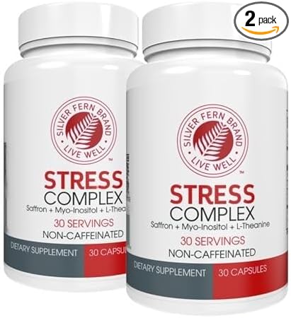 Silver Fern Stress Complex Supplement - Without Caffeine - Sleep, Worry, Mood & More - with Saffron Supplements, L-Theanine Supplement, & Myo-inositol - Natural Stress Relief Supplement (Pack of 2)