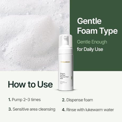 100% Natural Ingredients, Premium Organic Feminine Wash, pH Balanced, Fragrance Free Intimate Cleanser, Gentle Daily Foam with Probiotics, Sensitive Skin, Reduce Odor, Vegan, Korea No.1