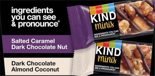 KIND Mini Nut Bars, Variety Pack, Salted Caramel Dark Chocolate Nut and Dark Chocolate Almond Coconut, Low Calorie Snacks, Gluten Free, Low Sugar, 2-3g Protein, 20 Count (Pack of 2)