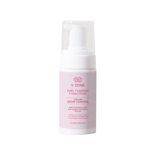 VZone Daily Feminine Foam Wash – Feminine Wash for Women with Hyaluronic Acid, Lactic Acid and Cranberry Extract – Odor Control, pH Balanced, Fragrance-Free, Paraben-Free, Vegan (3.4 OZ)