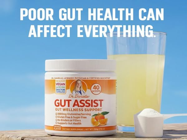 Leaky Gut Support Powder | L-Glutamine Gut Lining Formula | Gut Assist by Dr. Danielle, Orange Flavor