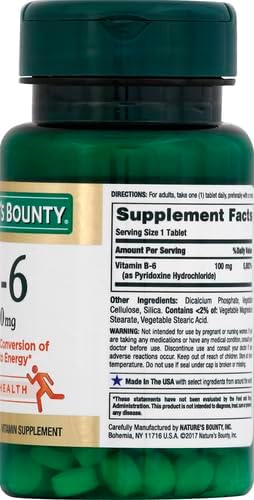 Nature's Bounty Vitamin B6 100mg Tablets - Supports Energy Metabolism & Nervous System Health, 100 Count (Pack of 3)
