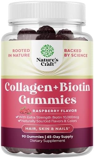 Hair Skin and Nails Gummies for Women - Extra Strength Biotin and Collagen Gummies for Women Hair Skin Nails Support - Non-GMO Kosher Marine Collagen Biotin 10000mcg per serving - 90 Count