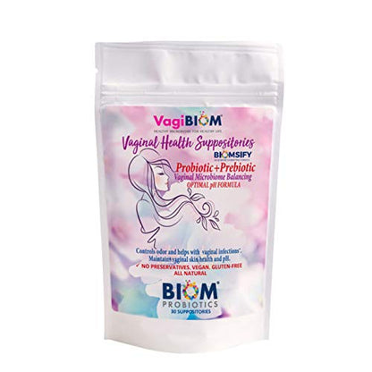 Biom Probiotic Suppository: Natural Vaginal pH and Odor Control Regimen; Balance and Nourishes Vaginal Microbiome; No Parabens (30)