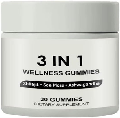 3 in 1 Gummies for Men Supports Natural Energy,Shilajit, Sea Moss, and Ashwagandha, 3 in 1 Shilajit Gummies for Men