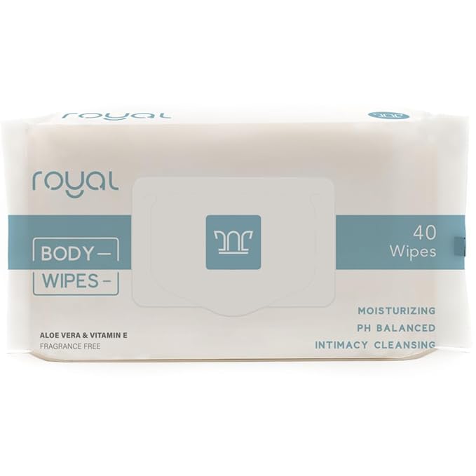 Royal Intimate Cleansing Feminine Wipes for Vaginal Hygiene, Personal Cleansing, Period Care, Sensitive Skin & Odor Removal - Unscented, pH Balanced, Flushable - Women, Men, Adult Safe - 40 Count