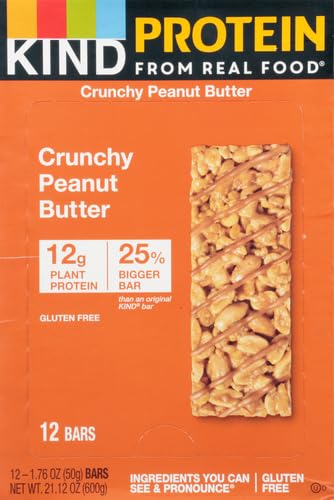 KIND Protein Snack Bar, Crunchy Peanut Butter, Healthy Snacks, Gluten Free, 12g Plant Protein, 12 Count (Pack of 2)